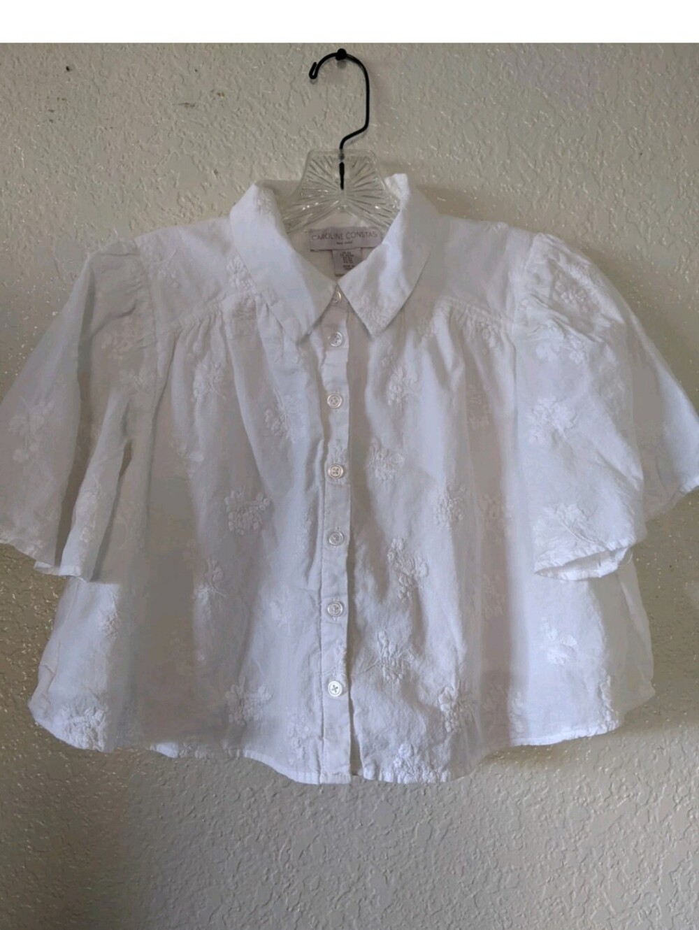 Caroline Constas Women's Embroidered Button Front Top Size XS White - Picture 2 of 10